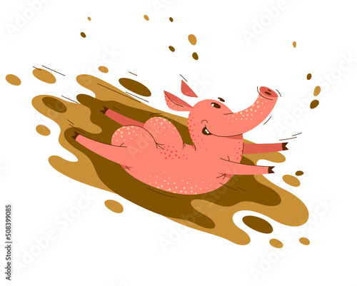 Funny cartoon pig slides on...