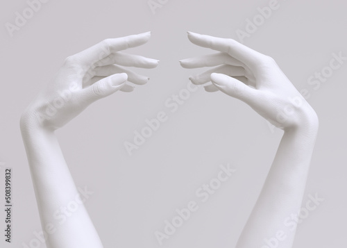 3d rendering perfect white female mannequin hands isolated, body parts, fashion concept, holding gesture cosmetic product presentation and object display background
