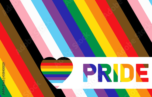 Pride Month LGBT community symbol concept multi color flag. Abstract background with Pride word and heart in colors of LGBT flag Lesbian, Gay, Bisexual, Transgender rainbow flag vector illustration