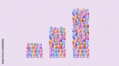 People crowd in form of growing chart. Statistic concept.