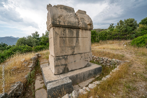 Xanthos, which was the capital of ancient Lycia, illustrates the blending of Lycian traditions especially in its funerary art. The rock-cut tombs, pillar tombs and pillar-mounted sarcophagi are unique photo