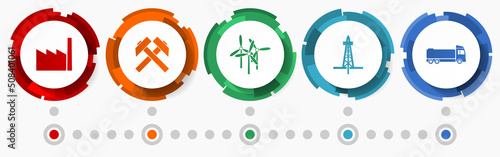 Industry and technology concept vector icon set, energy flat design web buttons, infographic template
