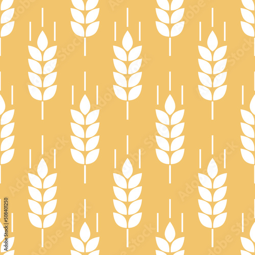 Wheat seamless pattern. Grain malt and barley, oat, rice, millet, maize, bran or corn. Beige ear background. Texture plant for design agriculture prints. Flour patern for bread. Vector illustration