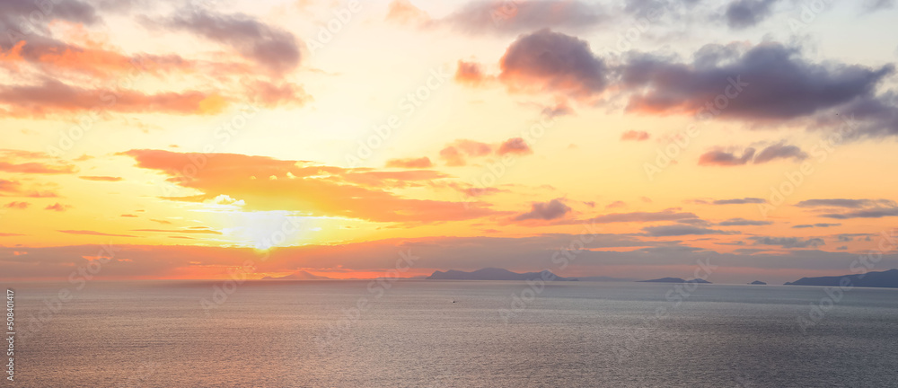 Abstract image view of the banner in Summer sunset beach background