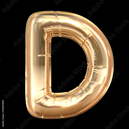 Golden Balloon Letter D isolated on black background 