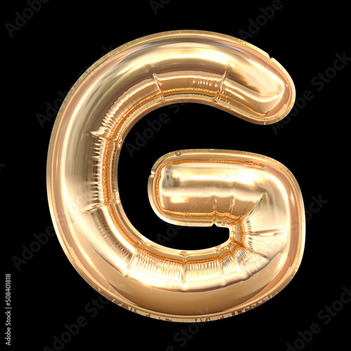 Golden Balloon Letter G isolated on black background 