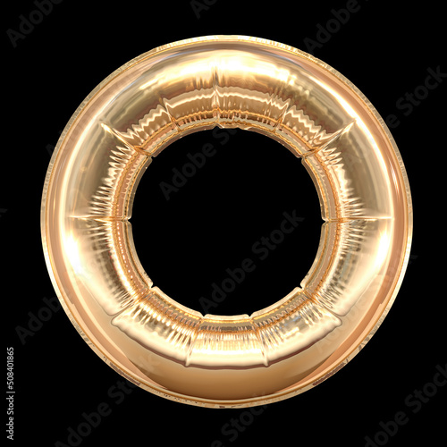 Golden Balloon Letter O isolated on black background 