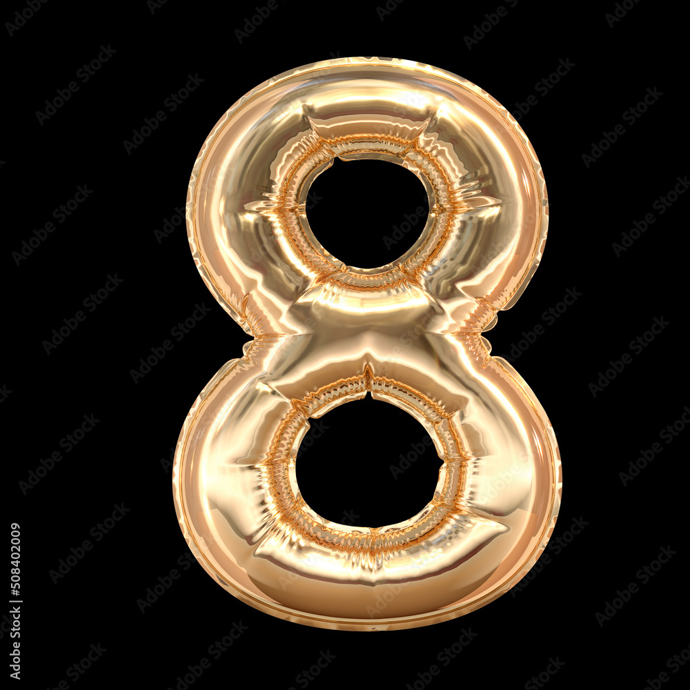 Golden Balloon Number 8 isolated on black background Golden Balloon Number 8 isolated on black background