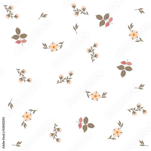 Delicate floral pattern with small flowers and leaves isolated on white background in vector. Seamless pattern for lingerie fabric. © Happy Dragon