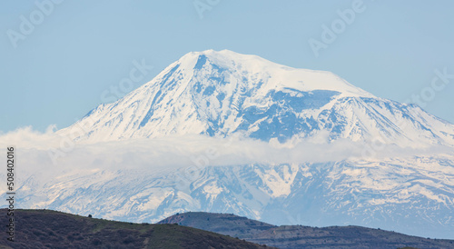 Schilderij op canvas The view over the mountain of Ararat from the village Goght not far from Geghard monastery