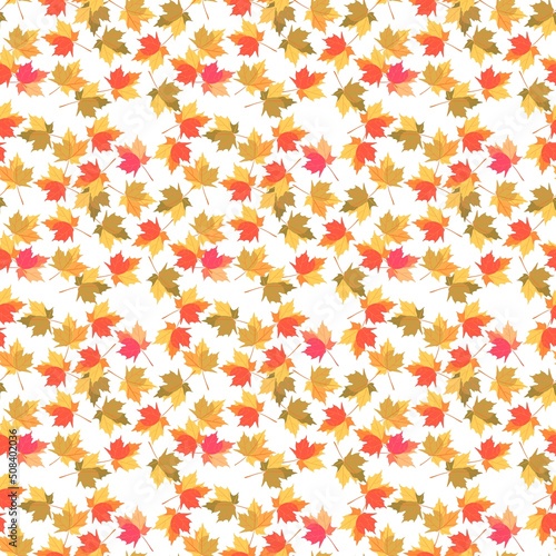 Beautiful seamless pattern with fallen autumn leaves on a white background in...