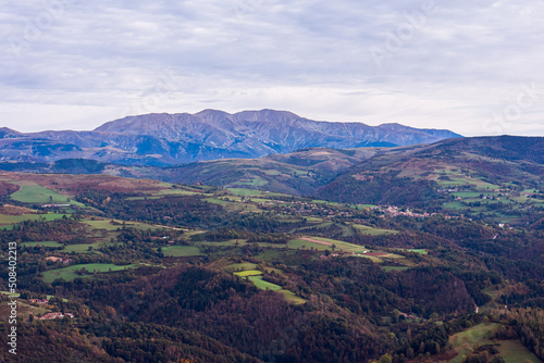 Autumn landscape from the beautiful viewpoint. (Ulldeter, Pyrenees Mountains)