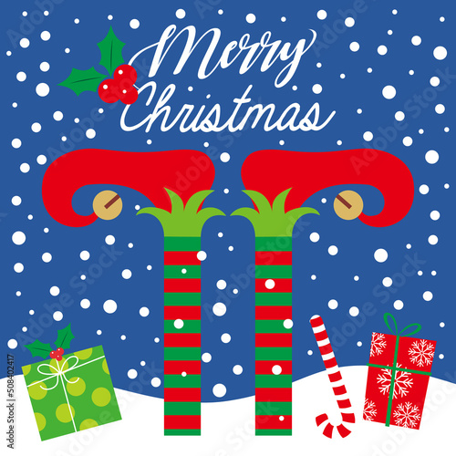 christmas greeting card with elf legs