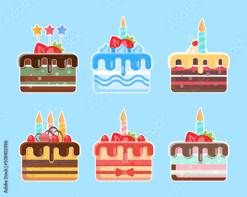 Birthday Cake collection  Delicious Cakes set  vector icon
