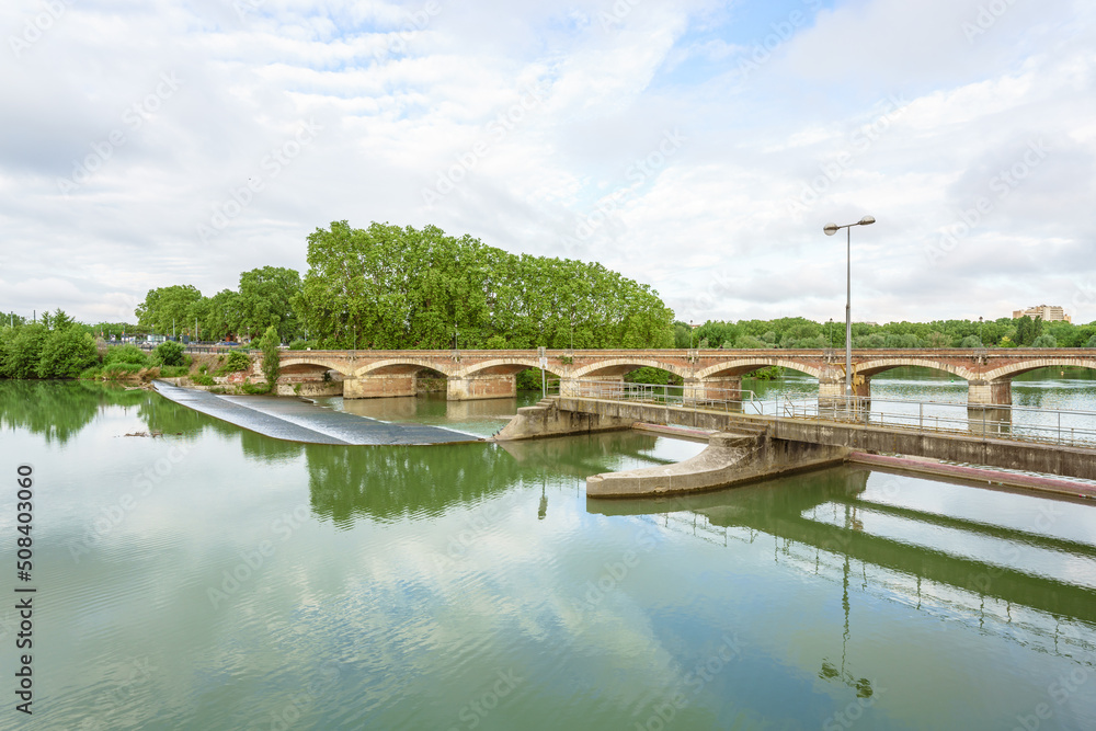 Panoramic view of River Garonne in Toulouse France. Pont du Halague de Tounis