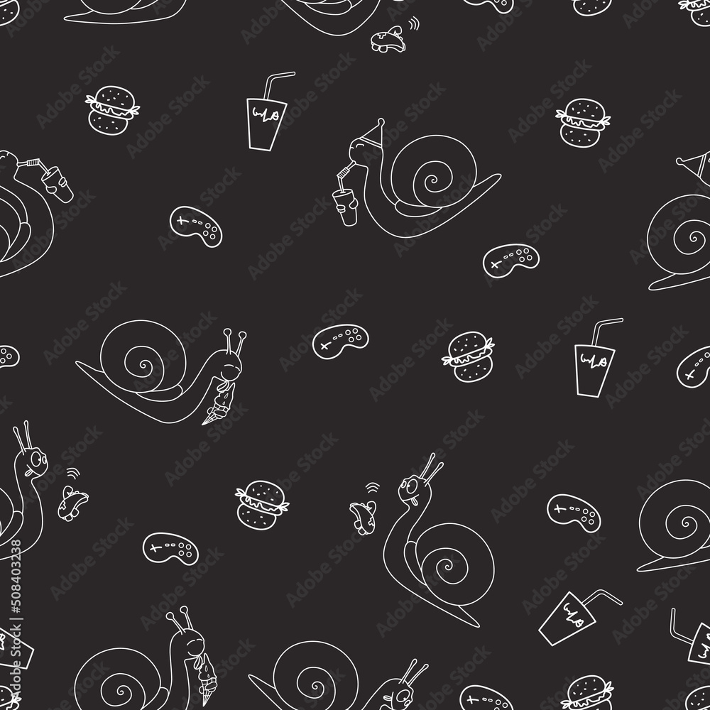 Pattern of food, snails, drinks and good mood Pattern of food, snails, drinks and good mood