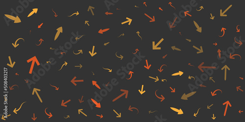 Various Randomly Placed, Colored and Shaped Brown 3D Arrow Symbols - Pattern of Various Sizes, Shapes and Orientation on Wide Scale Dark Background - Design Template in Editable Vector Format © bagotaj