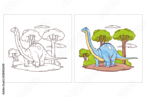 Hand drawn cute dinosaur for coloring page (brontosaurus)