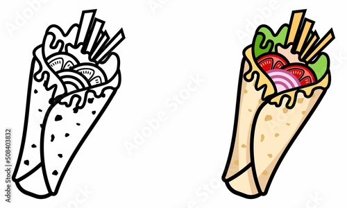 Illustration Vector Graphic of kebab durum, falafel turkish food, food wrap icon