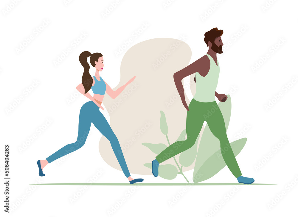 Obraz premium People do sport exercises, vector illustration set. Cartoon young man woman sportive characters in sportswear training with dumbbells, healthy fitness sports workout 
