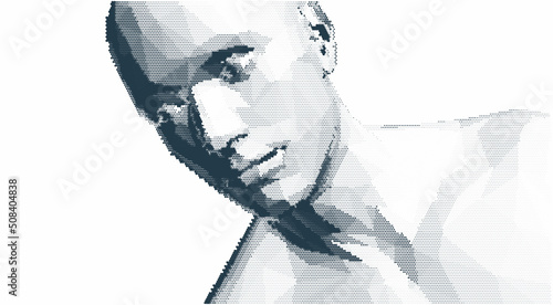 Abstract man head made from dots. Side view of dotted face background. Cover design template. 3D vector illustration for banner, flyer, poster or brochure.