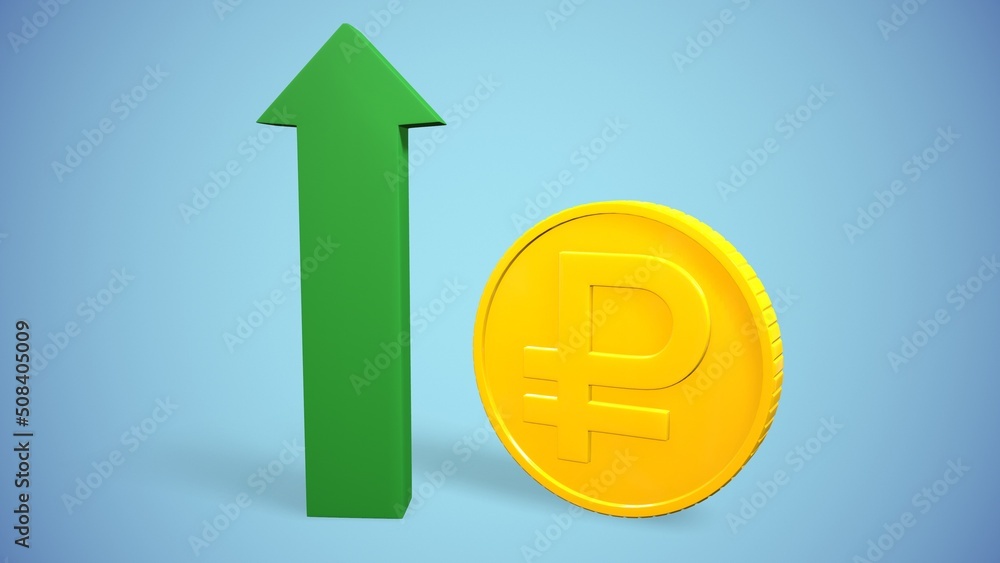 russian ruble coin and sign growth histogram 3d-rendering russian ruble coin and sign growth histogram 3d-rendering