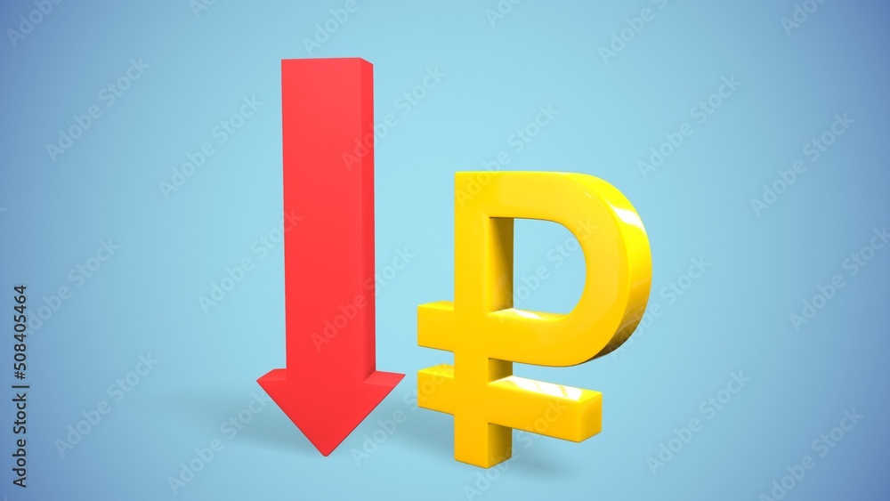 histogram of the fall of the Russian ruble coin and sign 3d-rendering histogram of the fall of the Russian ruble coin and sign 3d-rendering