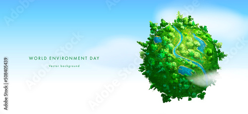 World environment day horizontal background. Earth globe with splashes in watercolor style art. Concept design for web banner, poster, wallpaper. Vector illustration