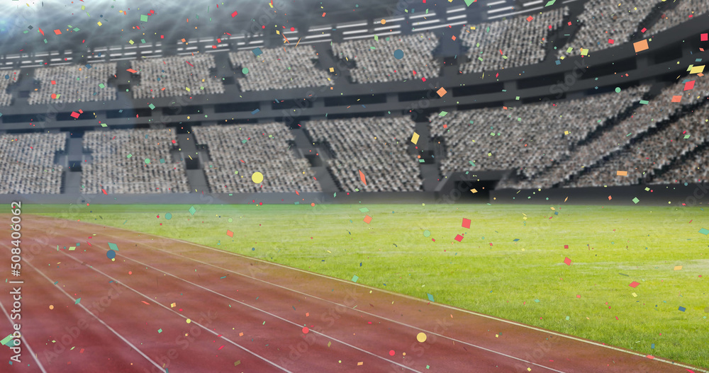 Obraz premium Image of confetti falling over sports stadium