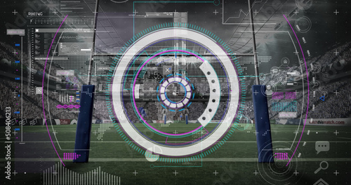 Image of scope scanning and data processing over sports stadium