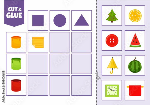 Activity for pre sсhool years kids and toddlers. Cut out the cards and glue them to the correct place in the table.

