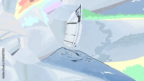 Yacht near the Coast in a stormy Ocean, watercolors