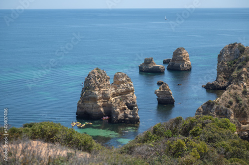 Panorama of the tourist Praia de Dona Ana de Lagos in the Algarve, Portugal in the summer of 2022 © martinscphoto