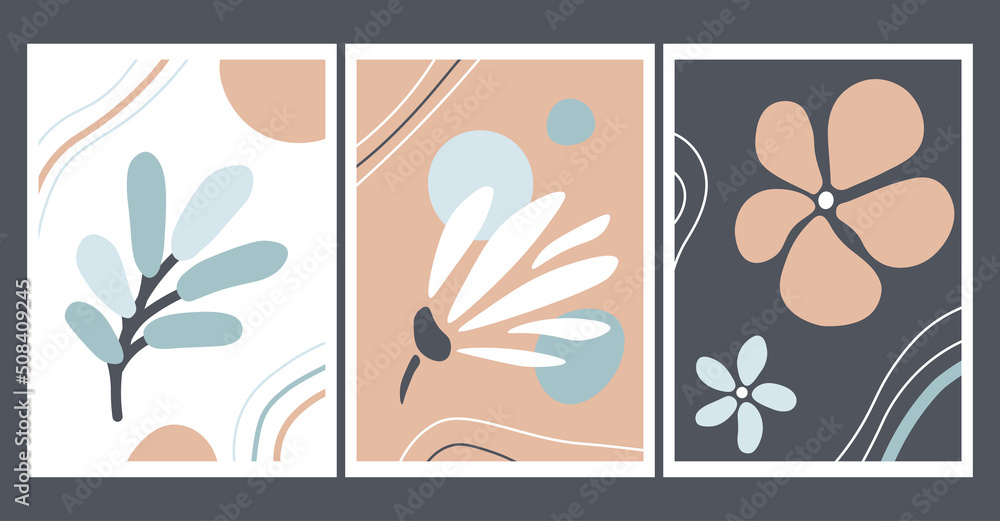 Abstract floral background template collection. Simple vector illustration set. Web banner or room wall posters.