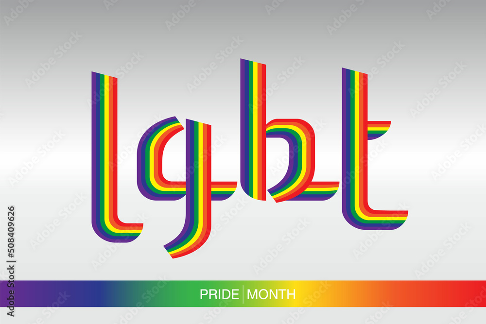 Fototapeta premium LGBT text in rainbow stripes on a white background.