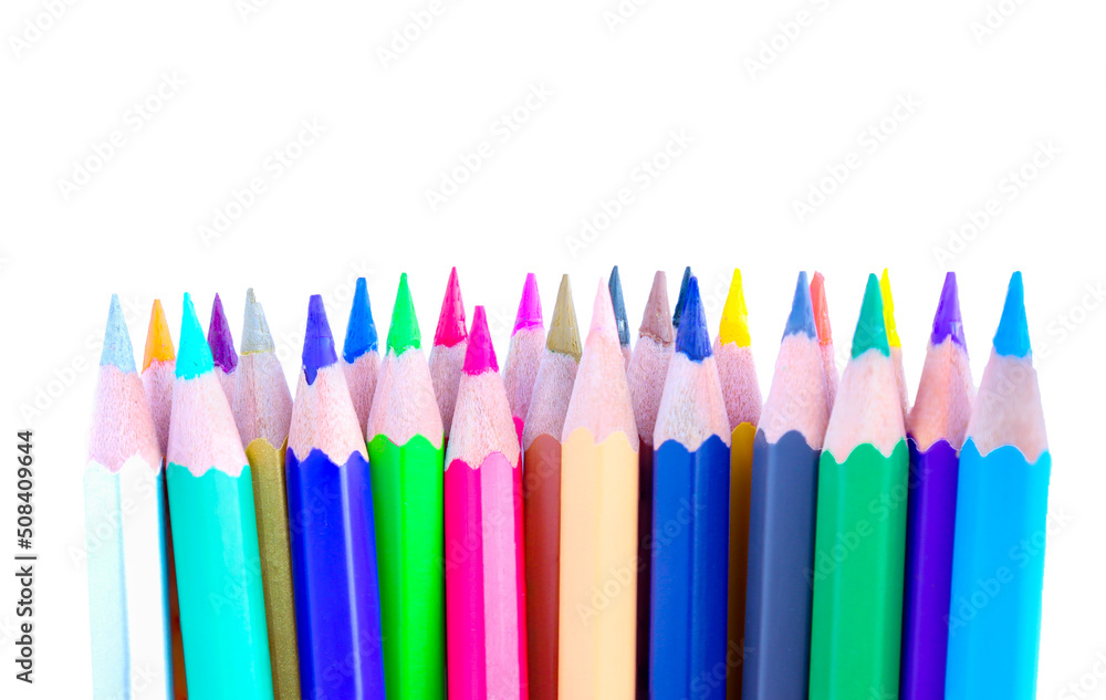 colored pencils lined on a white background colored pencils lined on a white background