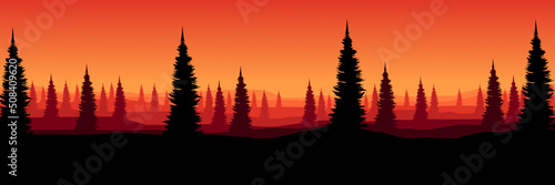 tree silhouette landscape flat design vector illustration good for wallpaper, background, backdrop, banner, web, tourism and design template