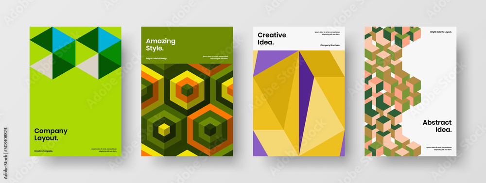 Modern mosaic shapes annual report illustration set. Bright postcard design vector concept bundle.