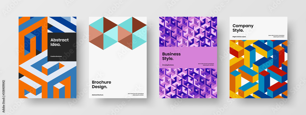 Premium magazine cover A4 vector design illustration composition. Clean geometric pattern banner layout set.