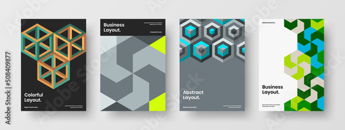 Trendy corporate identity A4 vector design concept composition. Isolated geometric tiles magazine cover layout bundle.