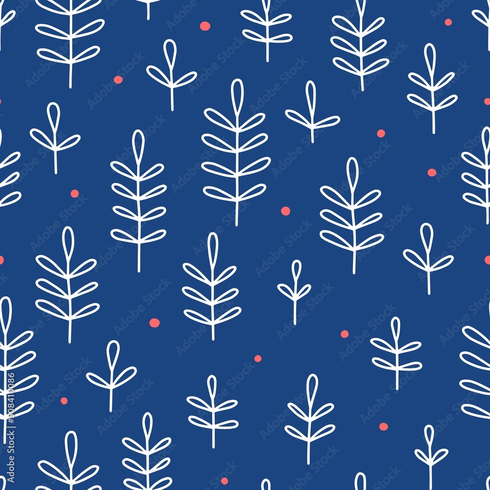 Seamless pattern with decorative blue twigs. Botanical wallpaper, textile, wrapping paper design. Seamless pattern with decorative blue twigs. Botanical wallpaper, textile, wrapping paper design.
