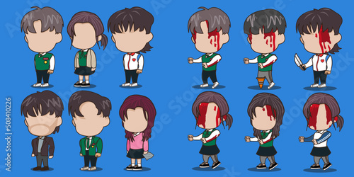 bundle of chibi high school and teacher suitable for school themed illustration