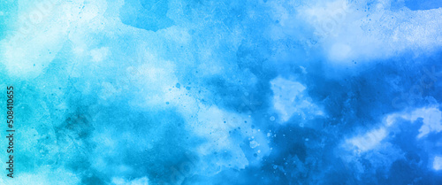 Light sky blue shades watercolor background. Aquarelle paint paper textured canvas for design with the sunlight passing, creating a miraculous abstract shape, vector illustrator.	