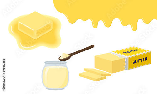 バター,溶けるバターのイラストセット　melted butter