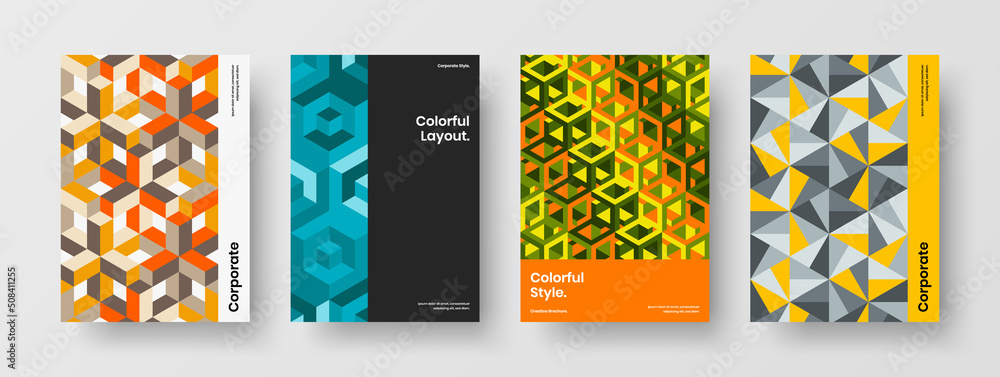Fototapeta premium Simple book cover A4 design vector template composition. Isolated mosaic shapes poster illustration collection.