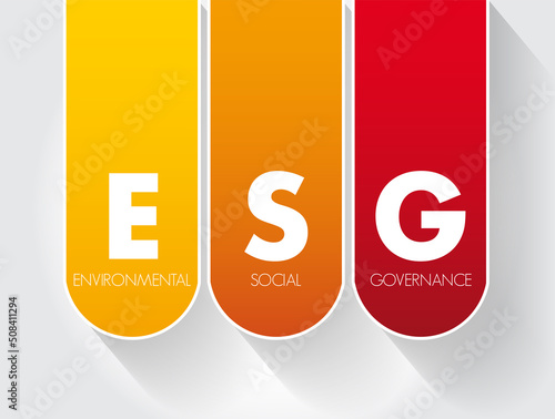 ESG - Environmental Social Governance acronym - evaluation of a firm’s collective consciousness for social and environmental factors, concept background