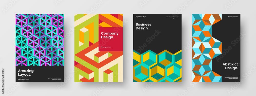 Fresh geometric hexagons placard template composition. Creative presentation A4 design vector layout bundle.