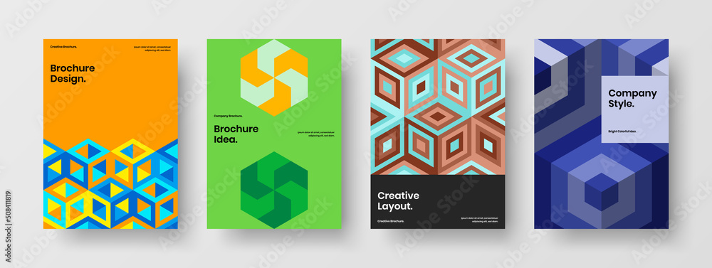Original corporate cover vector design illustration set. Clean mosaic pattern company brochure template collection.