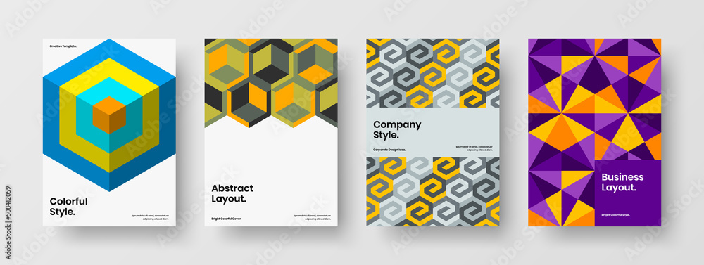 Simple presentation vector design layout collection. Colorful geometric pattern book cover concept composition.