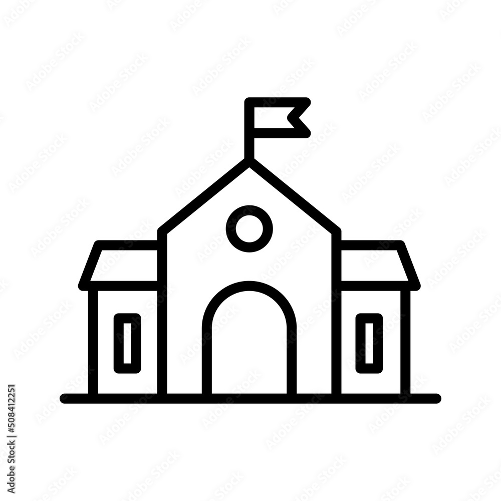 School building icon. Linear style pictogram isolated on white background. School building icon. Linear style pictogram isolated on white background.
